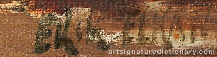 Authentic signature by Erik ELKAN on Painting/Watercolour artwork