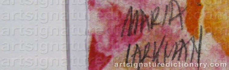 Authentic signature by Maria LARKMAN on  artwork