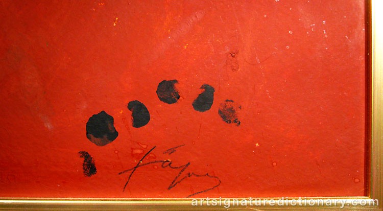 Close-up details showing Antoni TAPIES signature forgery characteristics
