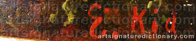 Authentic signature by E. KID on  artwork