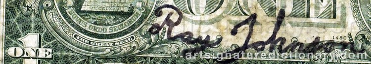 Authentic signature by Ray JOHNSON on  artwork