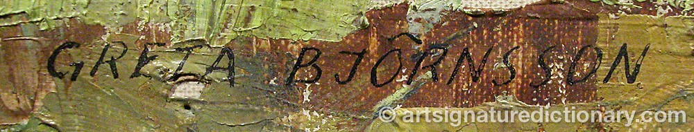 Authentic signature by Greta BJÖRNSSON on  artwork
