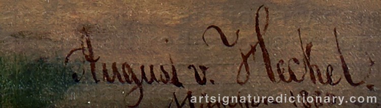 Authentic signature by August Von HECKEL on Painting/Watercolour artwork