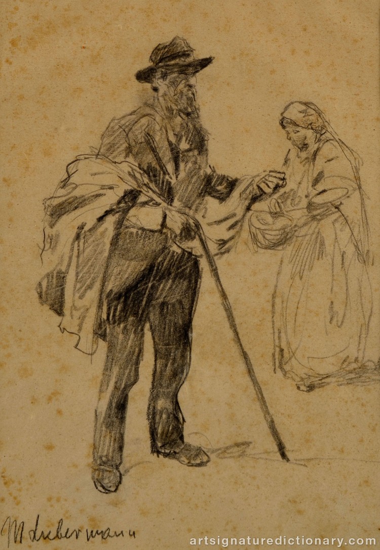 Close-up details showing Max LIEBERMANN signature forgery characteristics