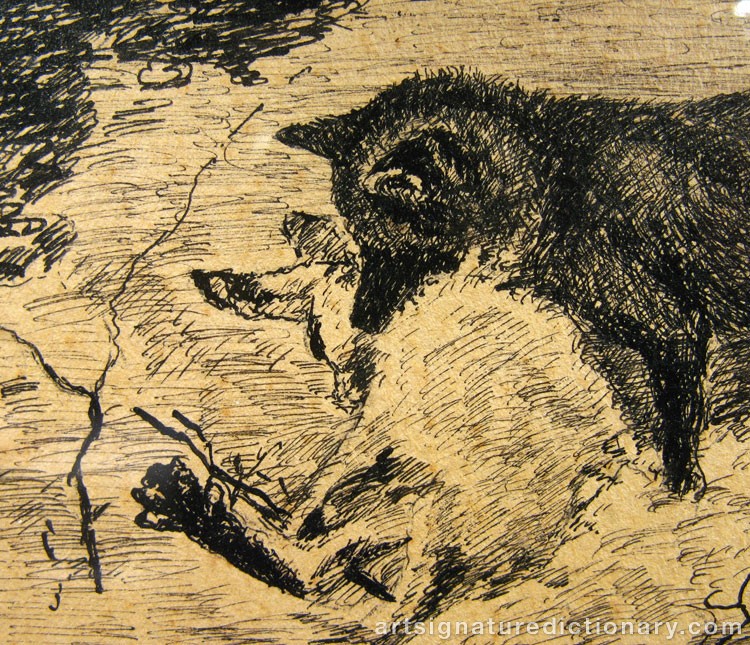 Close-up details showing Bruno LILJEFORS signature forgery characteristics