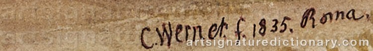 Authentic signature by Carl Friedrich WERNER on  artwork