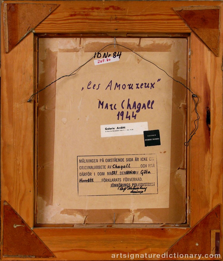 Close-up details showing Marc CHAGALL signature forgery characteristics