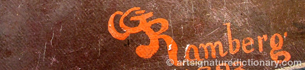 Authentic signature by Carl Gustaf RAMBERG on  artwork