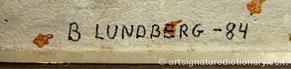 Authentic signature by B LUNDBERG on  artwork