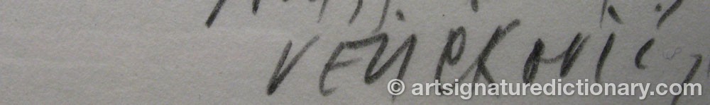 Authentic signature by Vladimir VELIKOVIC on  artwork