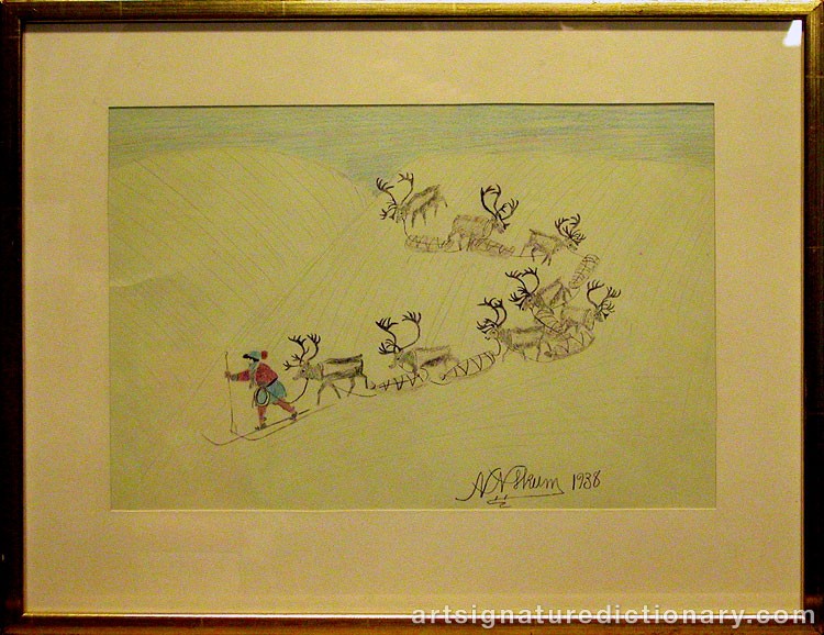 Close-up details showing Nils Nilsson (Sami Artist) SKUM signature forgery characteristics