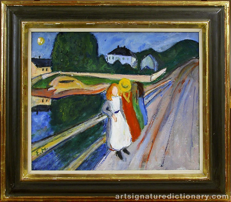 Close-up details showing Edvard MUNCH signature forgery characteristics