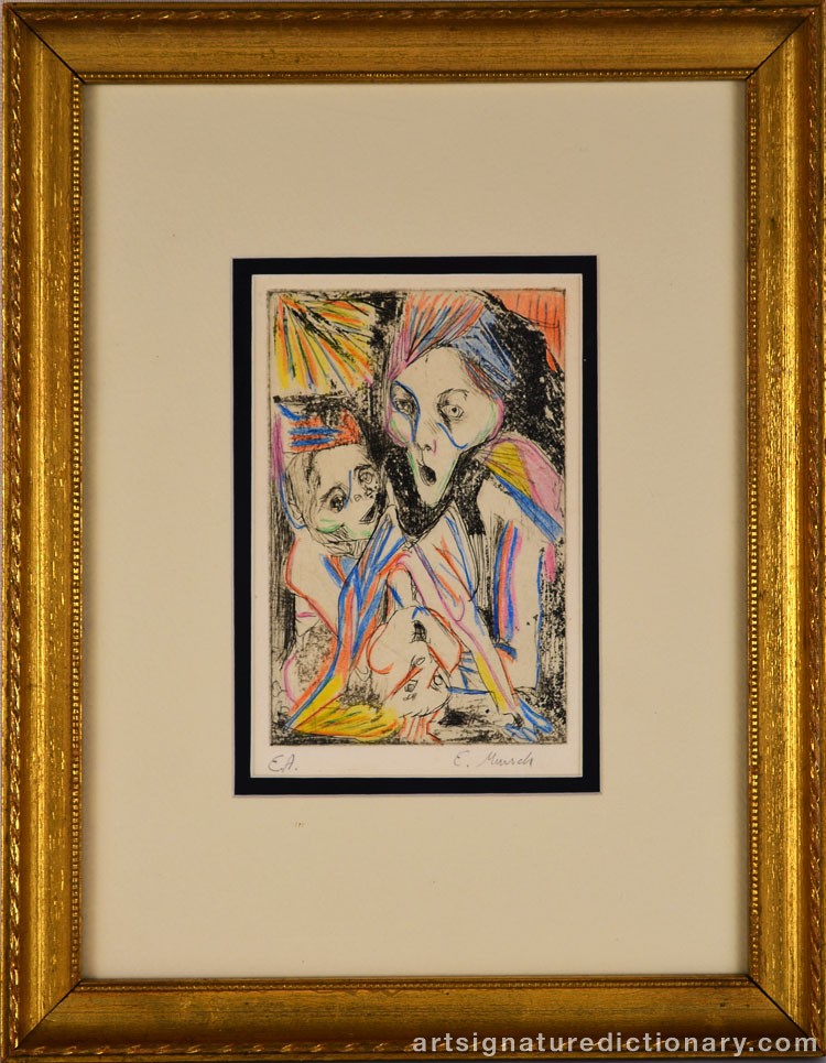 Close-up details showing Edvard MUNCH signature forgery characteristics