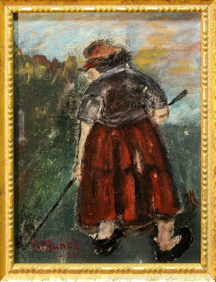 Close-up details showing Edvard MUNCH signature forgery characteristics