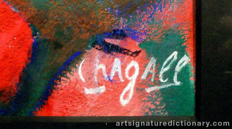 Close-up details showing Marc CHAGALL signature forgery characteristics