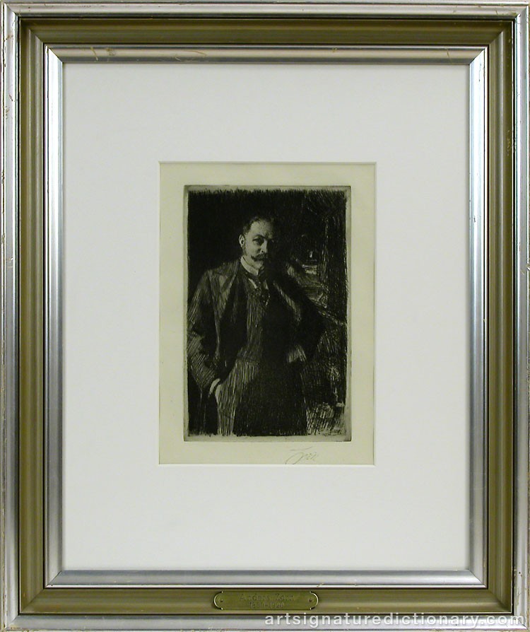 Close-up details showing Anders ZORN signature forgery characteristics