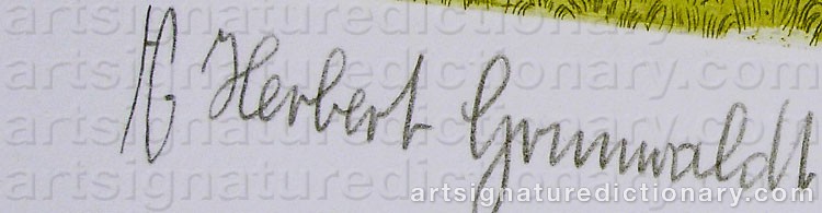 Authentic signature by Herbert GRUNWALDT on  artwork
