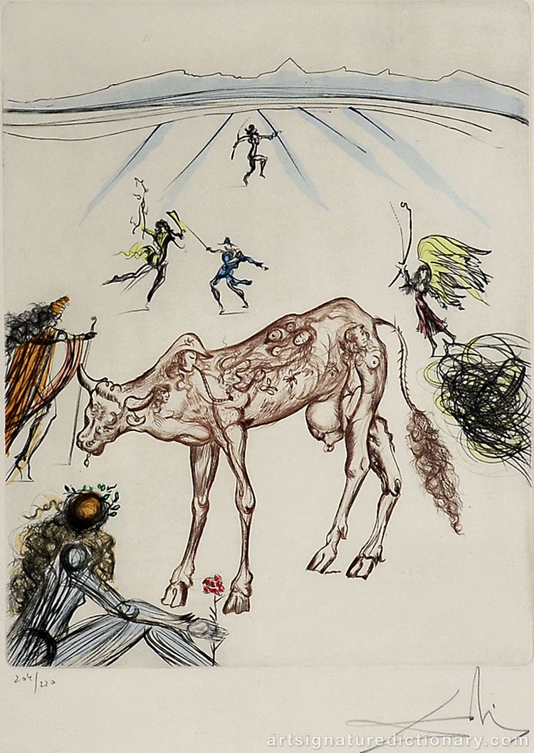 Close-up details showing Salvador DALI signature forgery characteristics