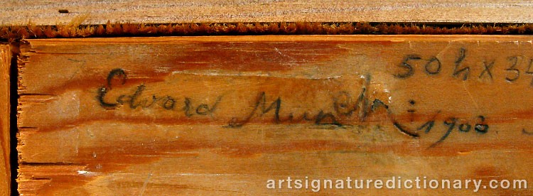 Close-up details showing Edvard MUNCH signature forgery characteristics