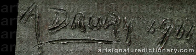Authentic signature by Alfred DRURY on Sculpture artwork
