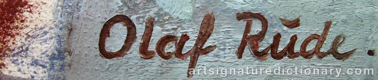 Close-up details showing Olaf RUDE signature forgery characteristics