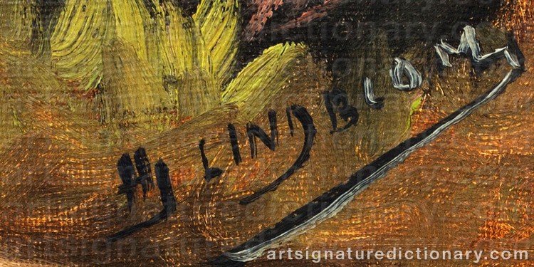 Authentic signature by Hjalmar LINDBLOM on Painting/Watercolour artwork