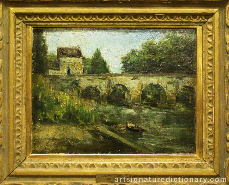 Close-up details showing Gustave COURBET signature forgery characteristics