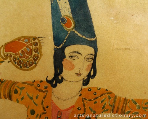 Close-up details showing Léon BAKST signature forgery characteristics