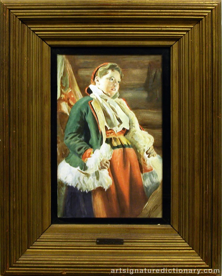 Close-up details showing Anders ZORN signature forgery characteristics