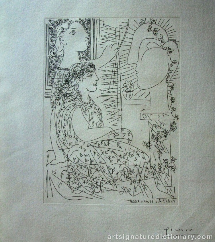 Close-up details showing Pablo PICASSO signature forgery characteristics