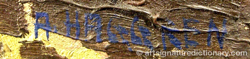 Authentic signature by A. HAGGREN on  artwork