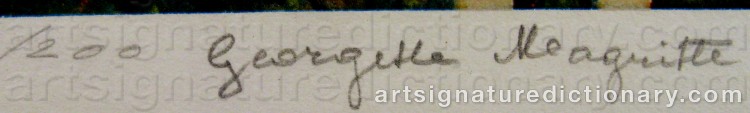 Authentic signature by Georgette MAGRITTE on Drawing/Graphic/Print artwork