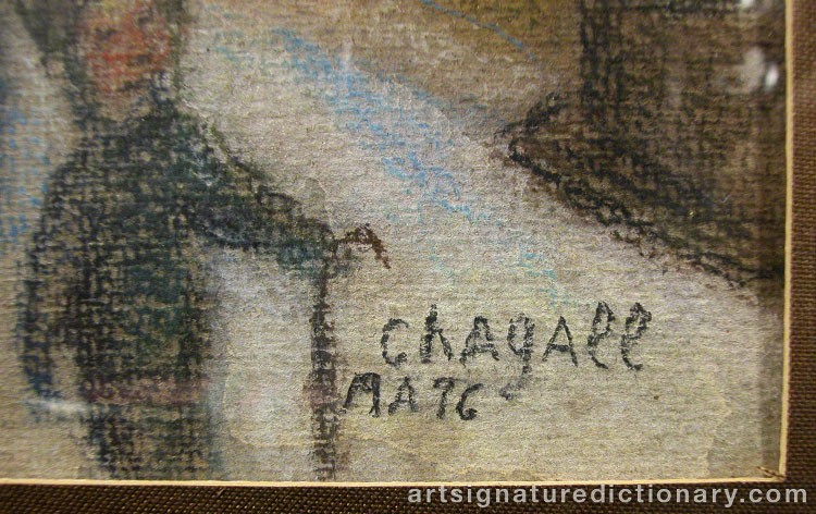 Close-up details showing Marc CHAGALL signature forgery characteristics
