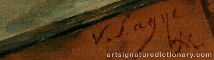 Authentic signature by Victor LAGYE on  artwork