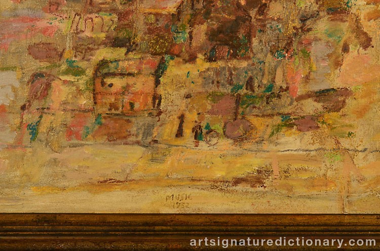 Close-up details showing Zoran Antonio MUSIC signature forgery characteristics