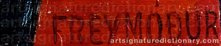 Authentic signature by Freymodur JOHANNSSON on  artwork