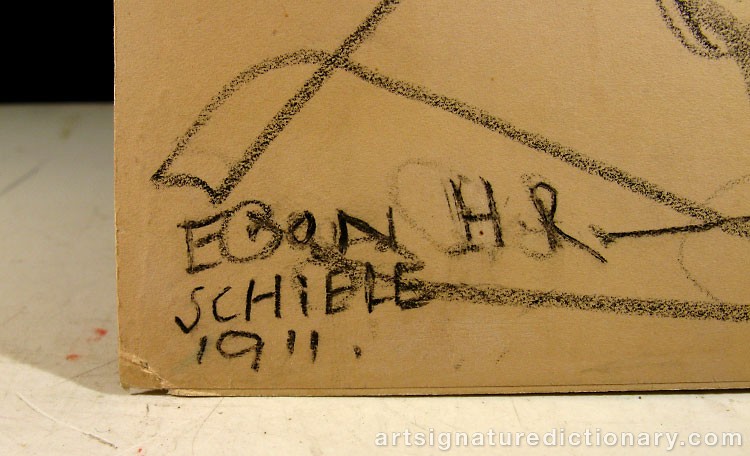 Close-up details showing Egon SCHIELE signature forgery characteristics