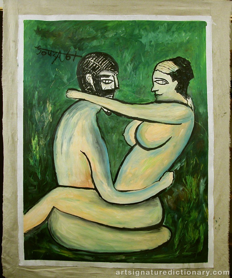 Close-up details showing Francis Newton SOUZA signature forgery characteristics