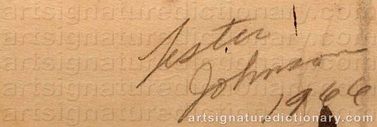 Authentic signature by Lester F. JOHNSON on Drawing/Graphic/Print artwork