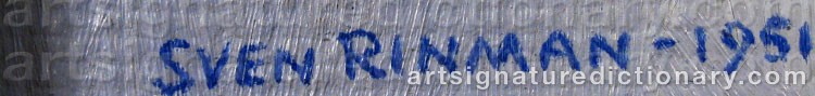 Authentic signature by Sven RINMAN on  artwork