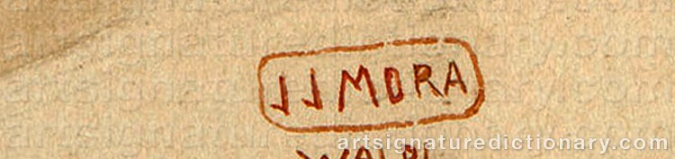 Authentic signature by Joseph Jacinto MORA on  artwork
