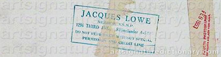 Authentic signature by Jacques LOWE on  artwork