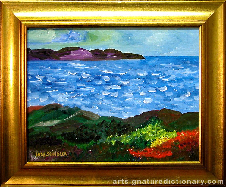 Close-up details showing Inge SCHIÖLER signature forgery characteristics