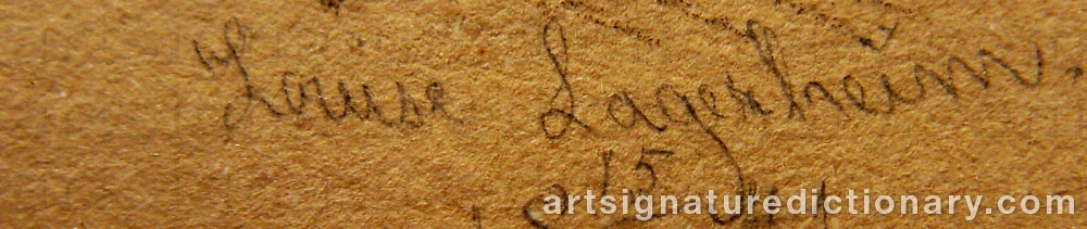 Authentic signature by Louise LAGERHEIM on  artwork