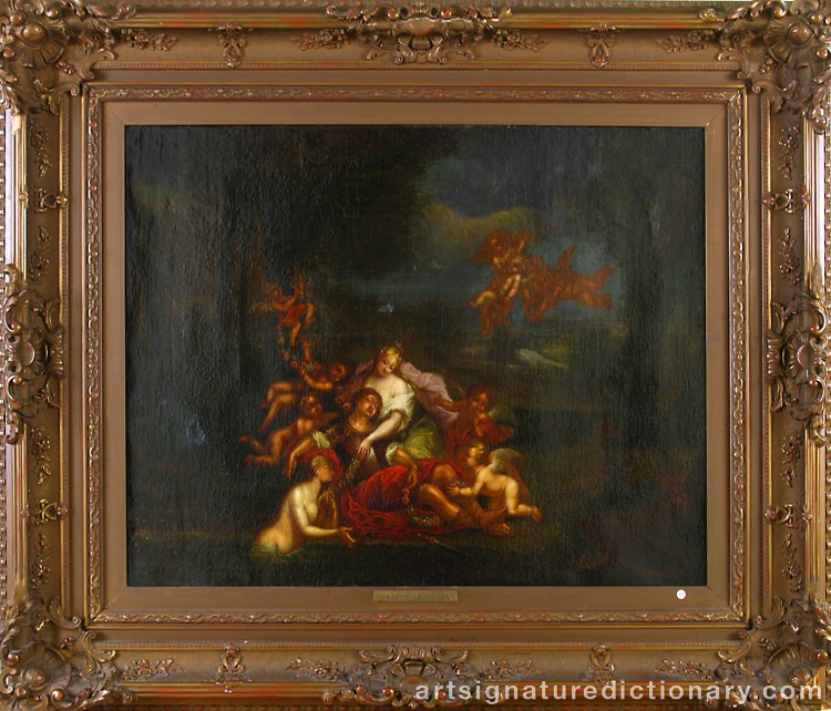 Close-up details showing François BOUCHER signature forgery characteristics