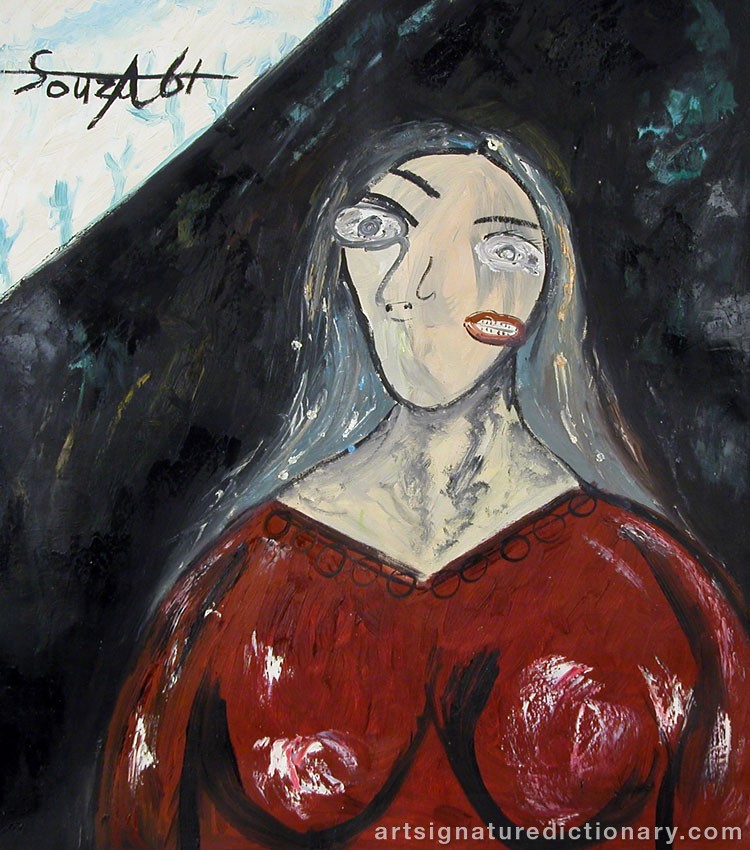 Close-up details showing Francis Newton SOUZA signature forgery characteristics