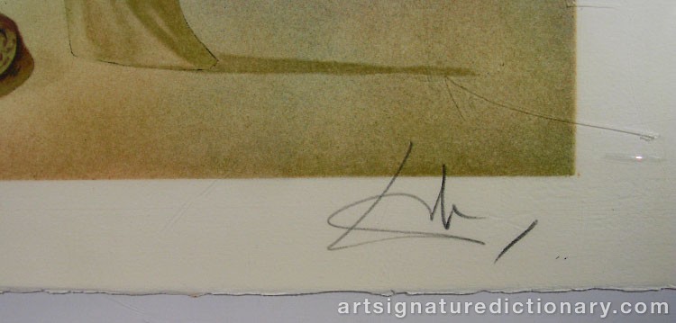 Close-up details showing Salvador DALI signature forgery characteristics