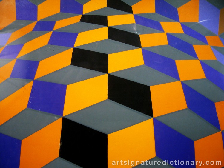 Close-up details showing Victor VASARELY signature forgery characteristics
