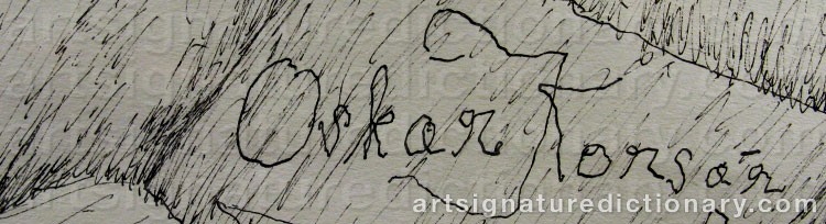 Authentic signature by Oskar KORSÁR on  artwork