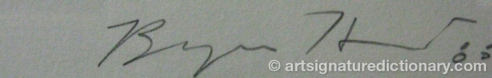 Authentic signature by Bryan HUNT on  artwork